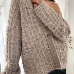 OAK + FORT Oversized Grid Textured Cardigan